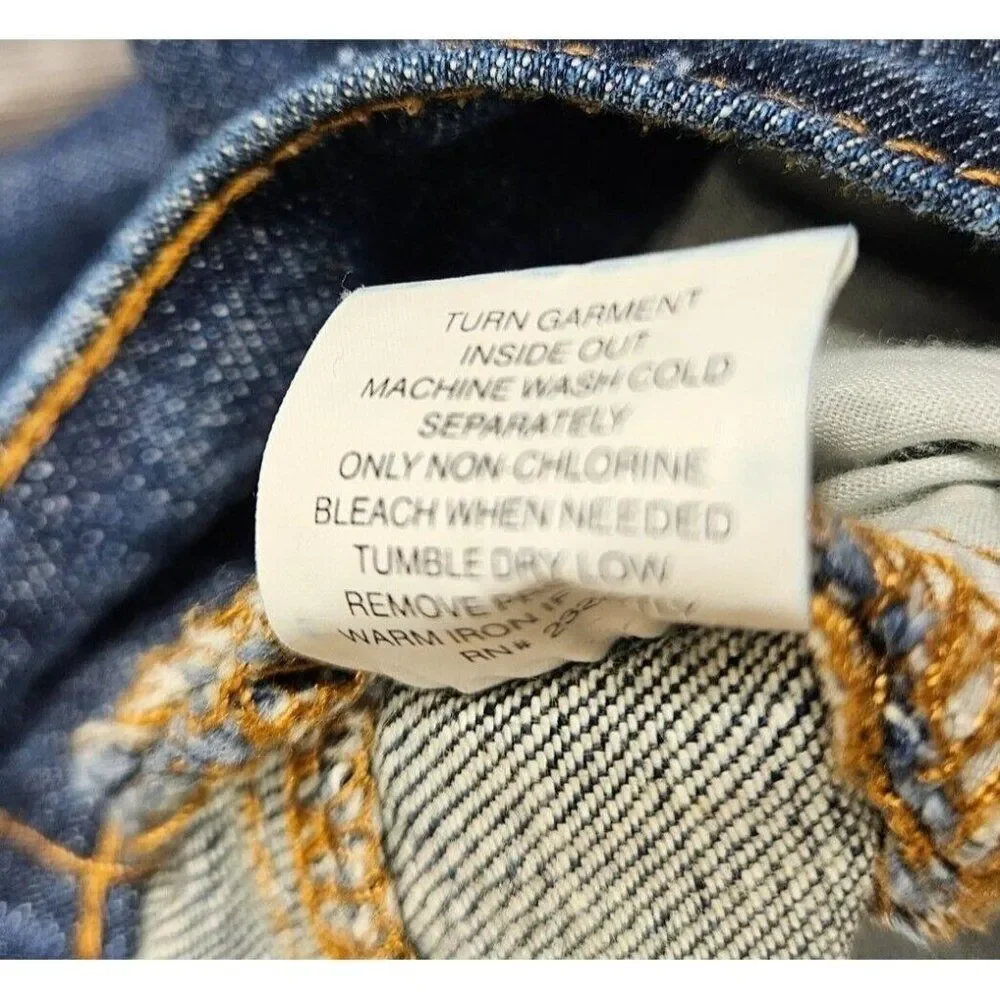 (3/$35) New York & Company Distressed Low Rise Straight Embroidered‎ Jeans